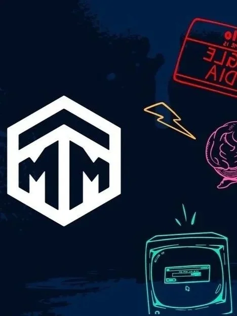 Abstract digital art with flowing, colorful ribbons in shades of orange, purple, and blue against a dark background.