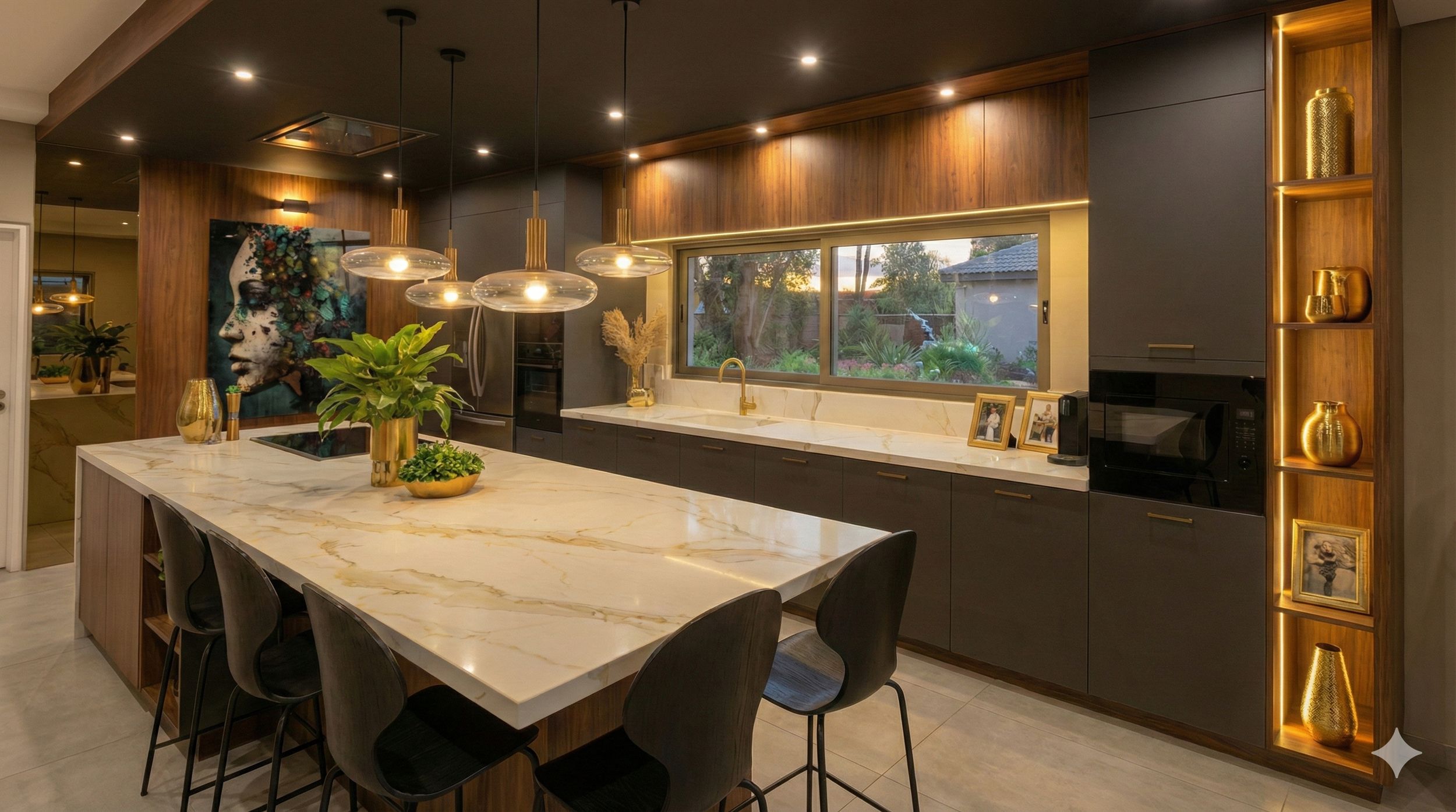 onception de cuisine moderne noir et bois avec îlot central fonctionnel et rangements épurés par Andry Sadoule, décorateur d'intérieur à Alès et Uzès.