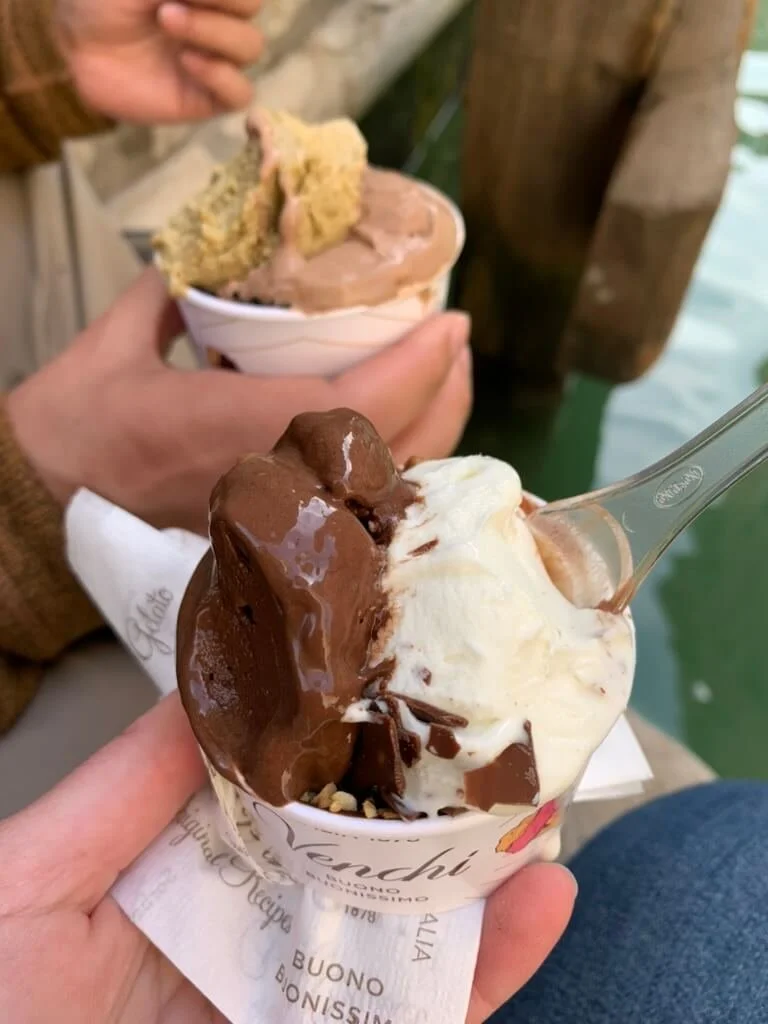 Enjoying gelato in Venice