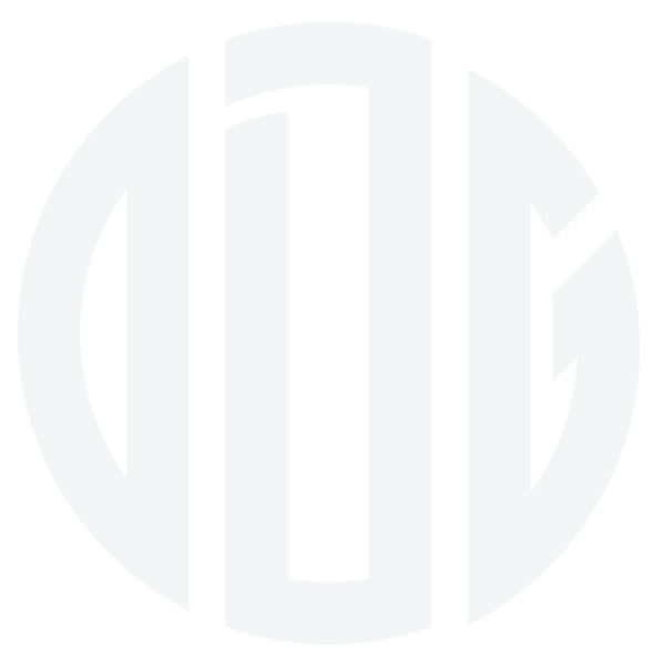 Black and white logo with circular design and stylized letters