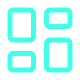 An abstract graphic of four neon blue outlined rectangles on a black background.