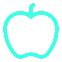 Outline of an apple in neon blue against a black background