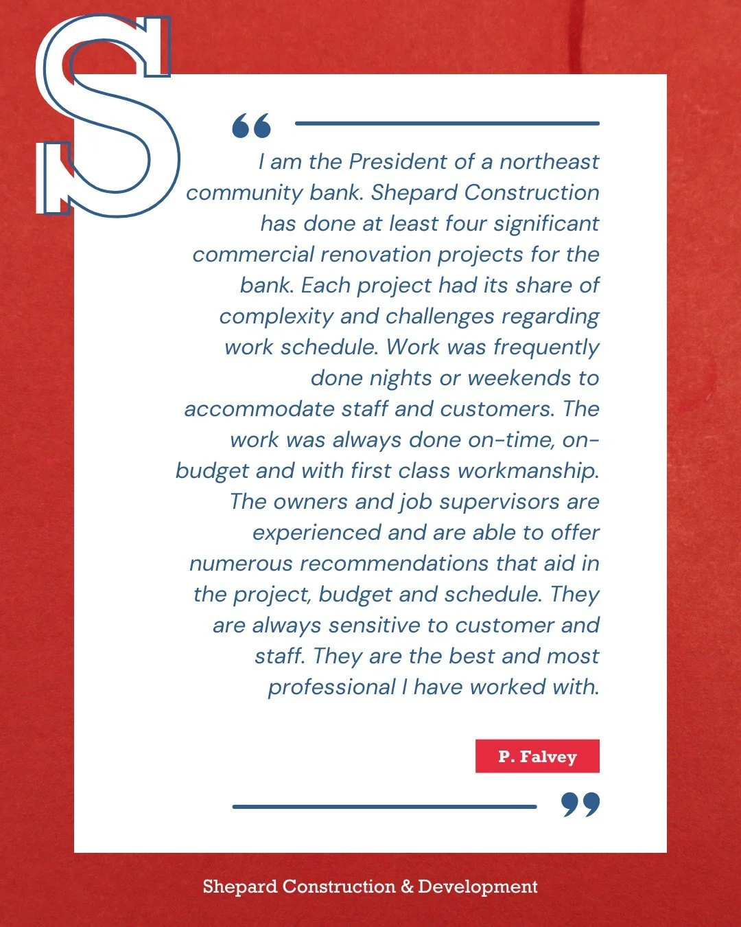 Every project tells a story of partnership, precision, and professionalism. 

Thank you to our commercial clients for trusting Shepard Construction with your most important spaces.

#BuiltByShepard #CommercialRenovation #TrustedBuilders #SouthShoreCo