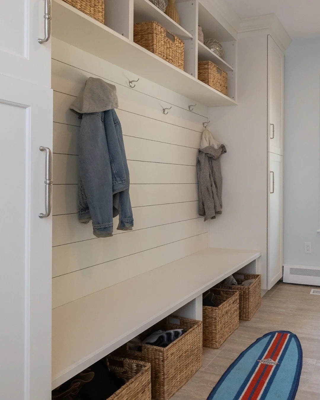 Designed for real life, and made to last.

Natural textures, tailored cabinetry, and thoughtful organization make this mudroom as beautiful as it is functional.

#ShepardConstruction #LuxuryDesignBuild #CustomHomes #SouthShoreStyle #SouthShoreMA