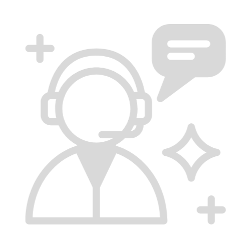 Icon of a person wearing headphones with a speech bubble, stars, and plus signs around them.