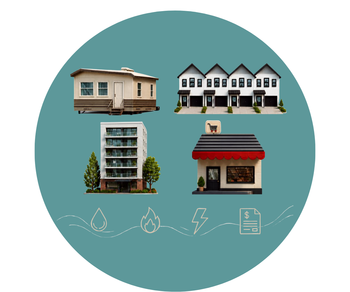 South Florida property types served by IMR Billing Services, including multifamily communities, mobile home parks, HOAs and condos, and commercial properties.