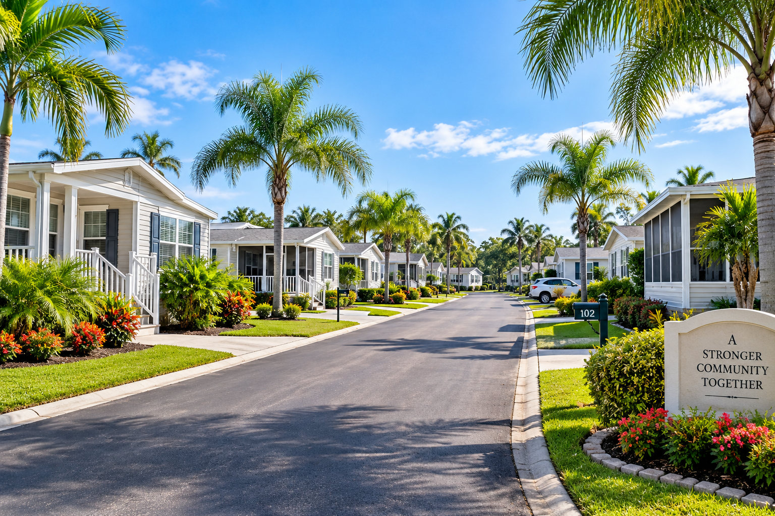 Mobile home park community in South Florida served by IMR Billing Services for utility billing, submetering, and water usage monitoring.