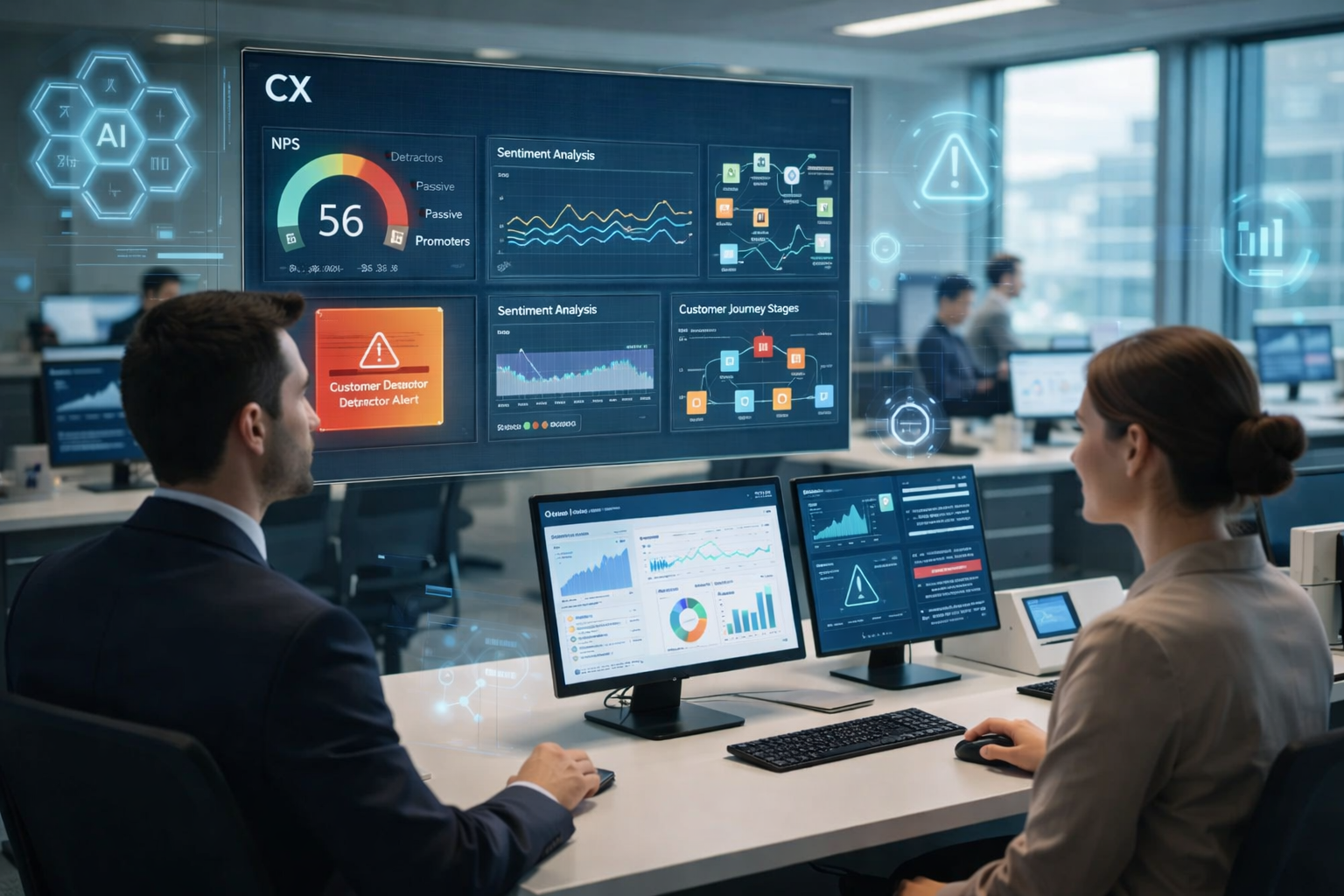 Logo de QuestionPro en un escenario con iluminación profesional.