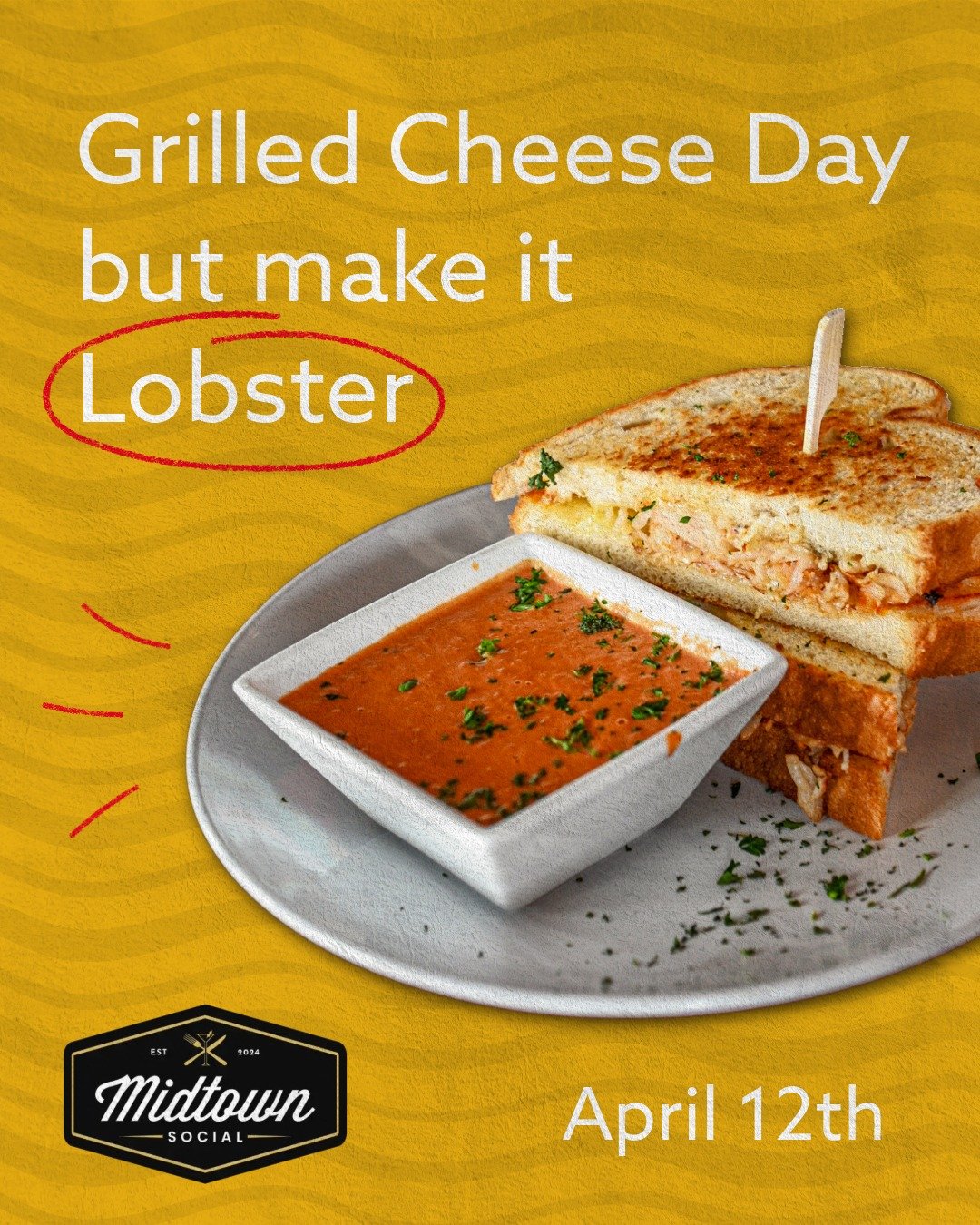 This is not your average grilled cheese. 🦞 🔥

Lobster Grilled Cheese on grilled sourdough with smoked white cheddar 🤤
served with a rich tomato bisque for the perfect dip! Comfort food&hellip; but elevated!

Come celebrate #GrilledCheeseDay at Mid