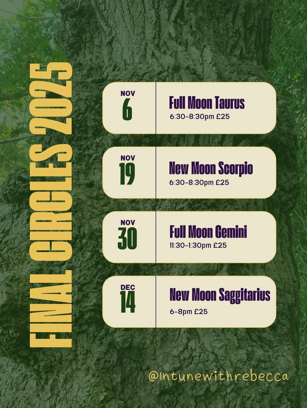 YOUR FINAL CALL FOR 2025 💜🌀

If you&rsquo;ve been desiring : 
🦋 Connection 
🦋 Community 
🦋 Clarity 

Our circles will gently guide you back to your most authentic self , tune in and discover what&rsquo;s always been there, just under breath all 