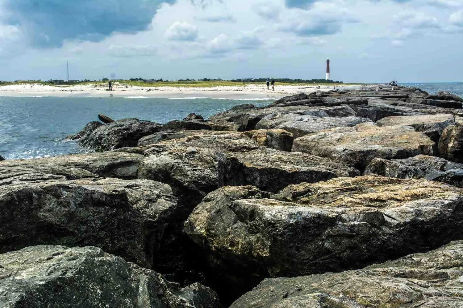 Ocean side of a jetty.