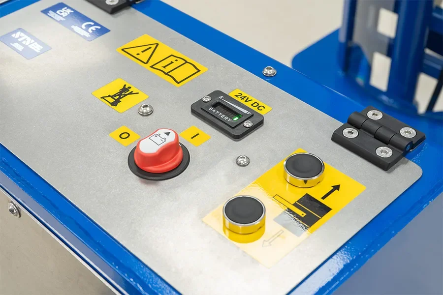 detail view of the electric push button control panel