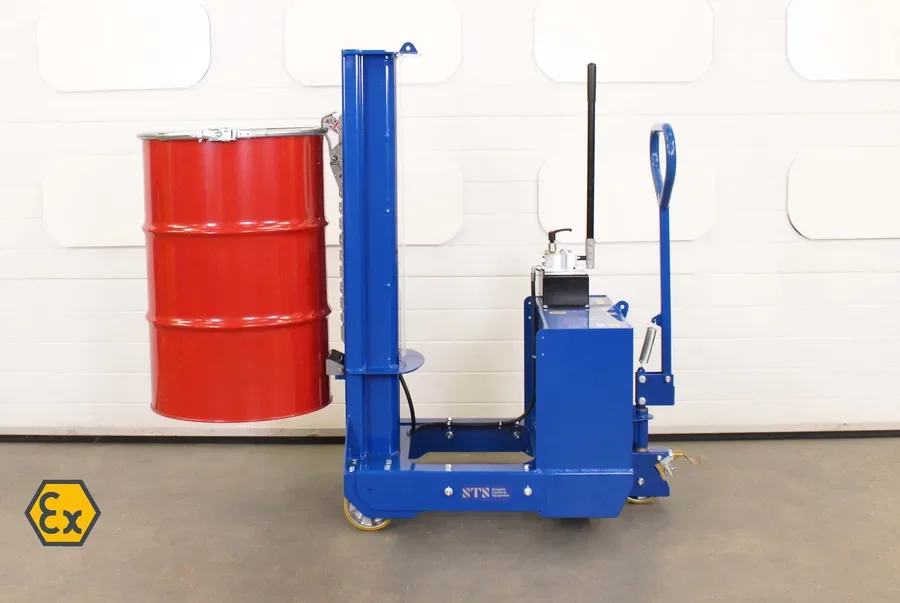 ATEX model for zoned areas holding a red metal drum