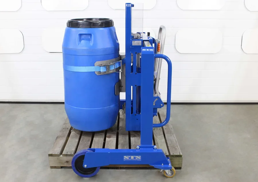 drum lifter with a special attachment used for holding uncommon containers