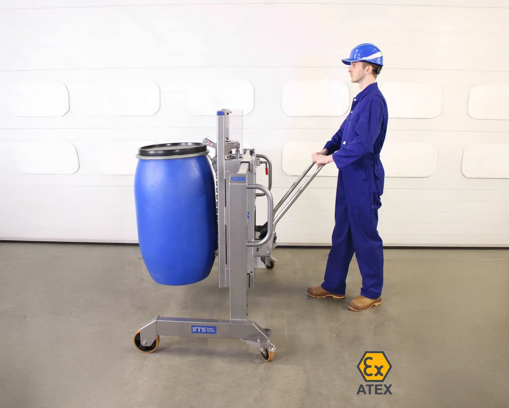 image of the stainless steel drum mover that is sparkproof made for hazardous & explosive zones