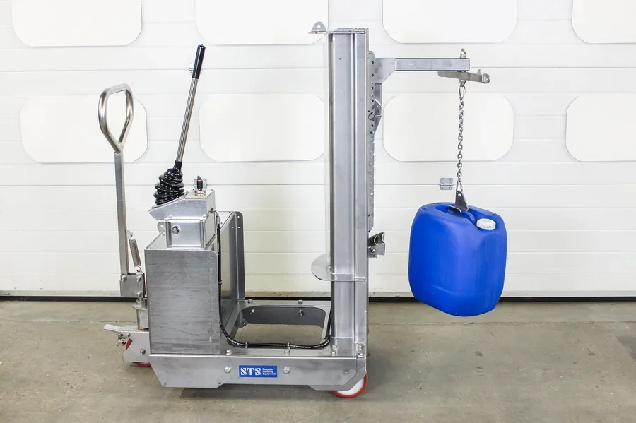 drum lifter with a special attachment used for holding uncommon containers