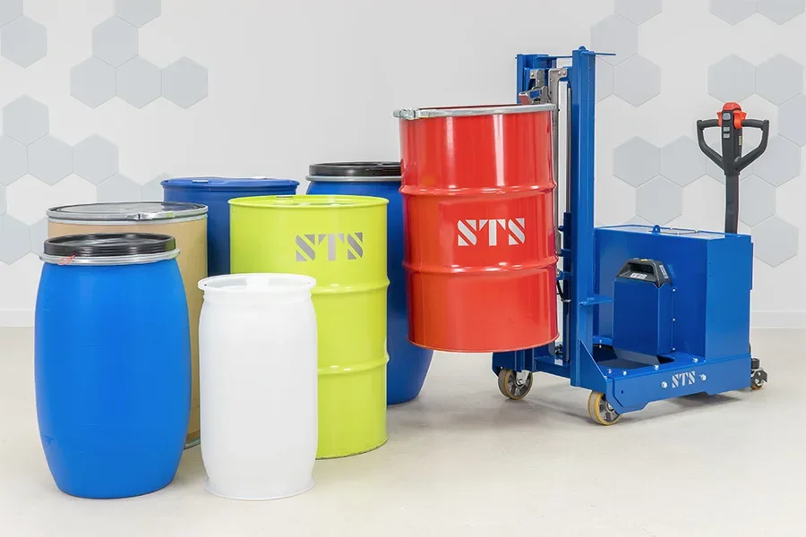 Image of a collection of drums including fiber, steel and plastic