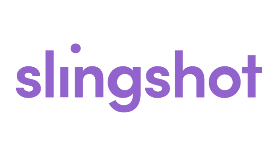 The word 'slingshot' written in bold purple letters on a white background.
