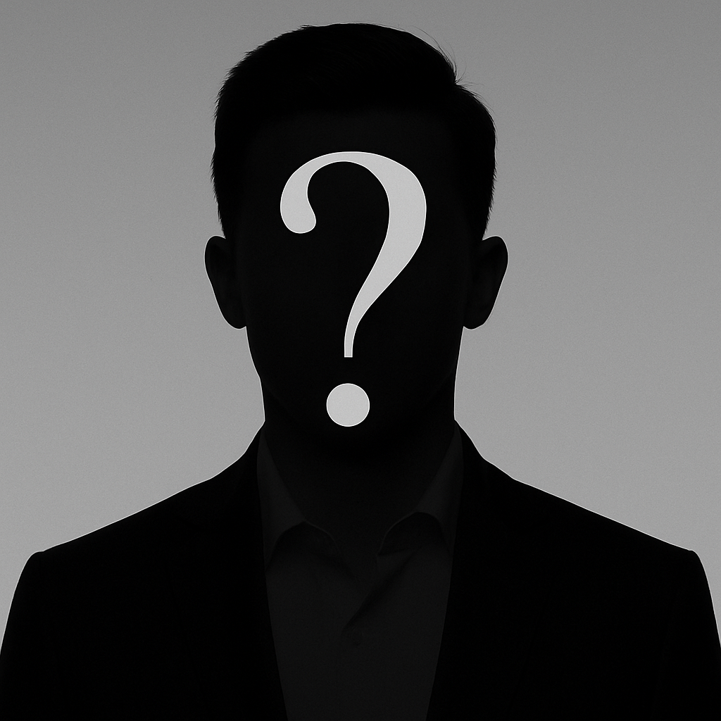 Silhouette de una persona con signo de interrogación en lugar de rostro, fondo gris.