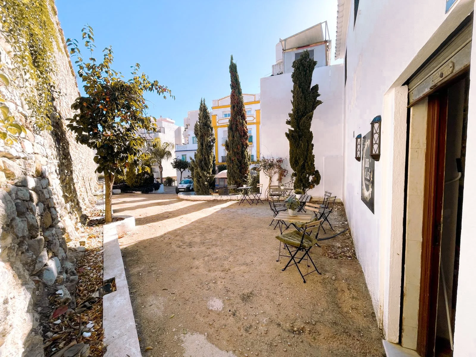 Our back terrace sits against the Castillo de San Luis