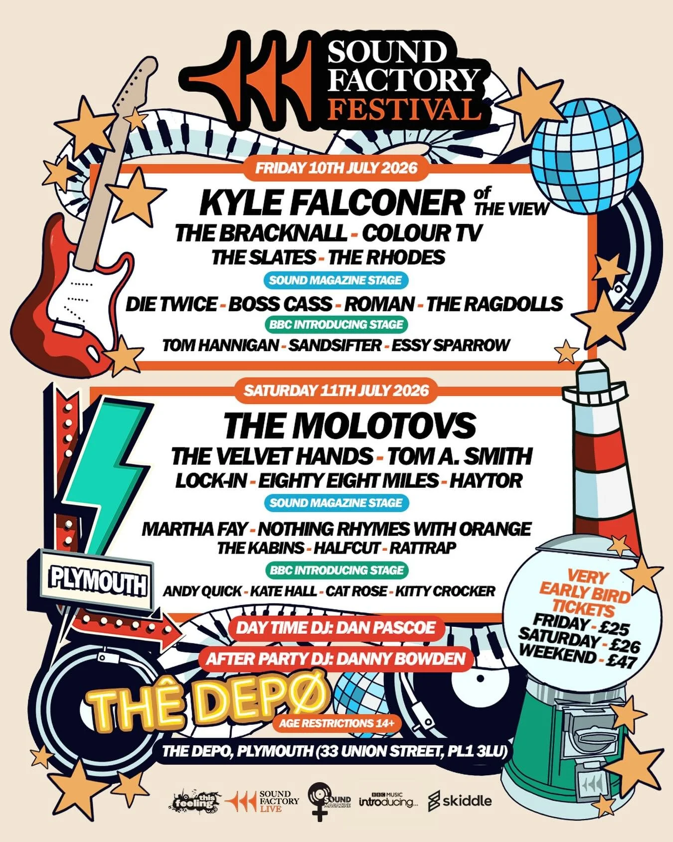 Here it is - your final wave Sound Factory Festival 2026 lineup 🎉

So excited to be welcoming another stage of acts on the BBC Introducing Stage, and your day time DJ @iamdanielpascoe and afterparty DJ Danny Bowden 🎧

Tickets available via the link