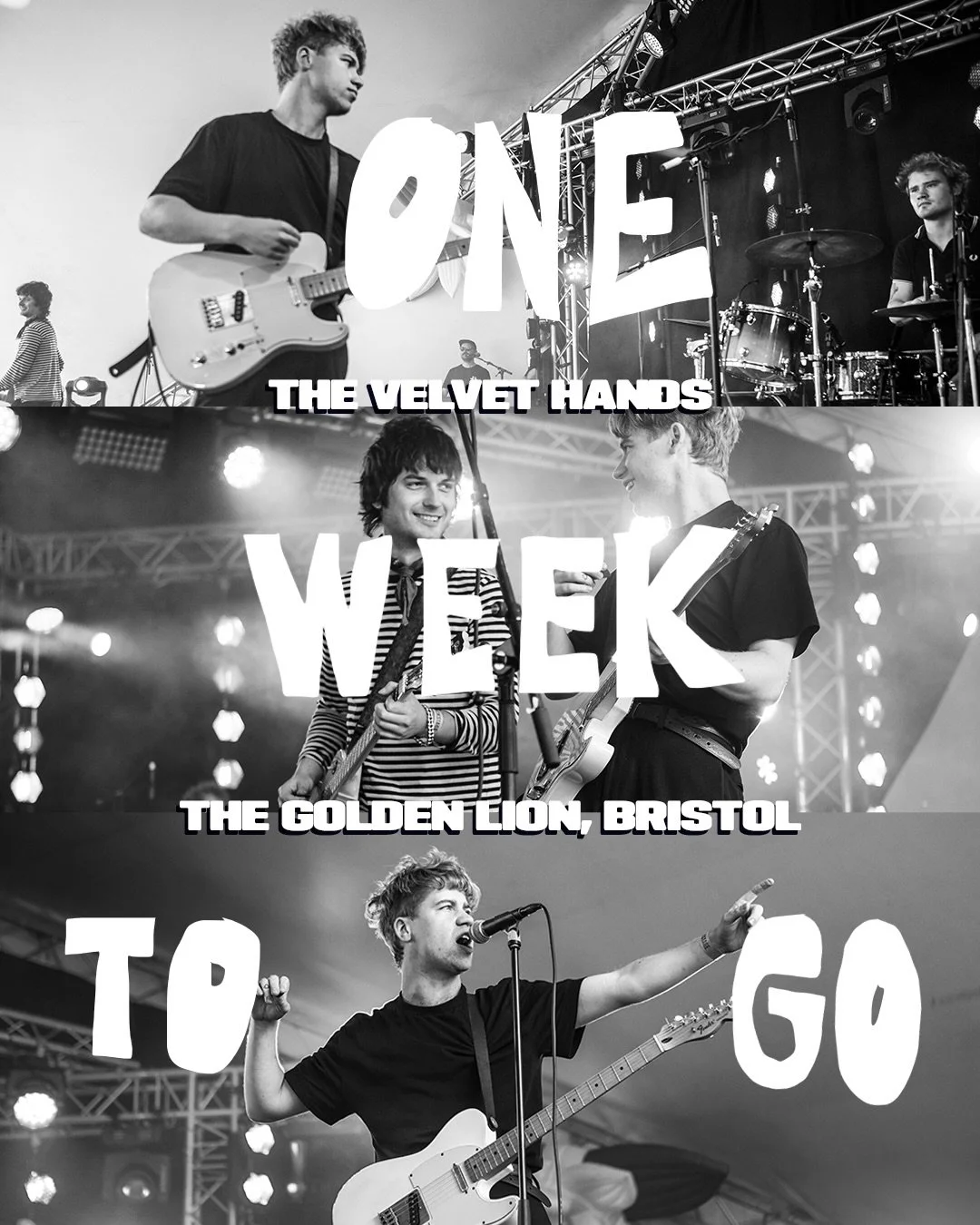This is your ONE WEEK warning ⚠️ @thevelvethands take on Bristol next Saturday alongside @thesneakyfeelings and @glasshousetheband 

You&rsquo;ve still got time to get your tickets if you haven&rsquo;t already, just head to our LinkTree in our bio! ?