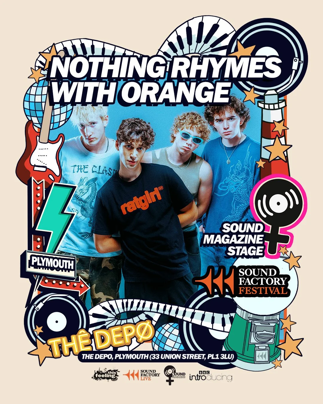 Nothing Rhymes With Orange (Elijah Easton, Finlay Anderson-Farquhar, Sam Briggs, and Lui Venables) are a Bristol-based indie rock band known for their clear-cut firey originals, ranging from heartfelt ballads like ‘Shearwater’ to anthems like ‘Steppi