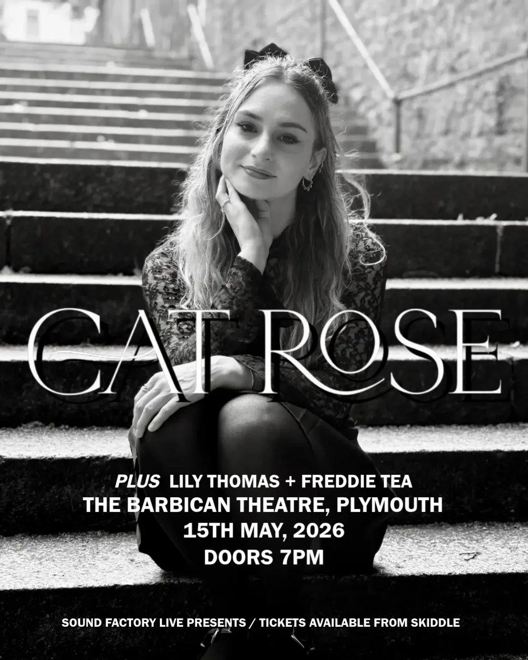 CAT ROSE - 15.05.2026

Cat Rose Headlines Plymouth legendary Barbican Theatre, along with Lily Thomas + Freddie Tea!

The Barbican Theatre in Plymouth

7:00pm til 11:00pm (Performance starts 7:30pm)

Minimum Age

14+