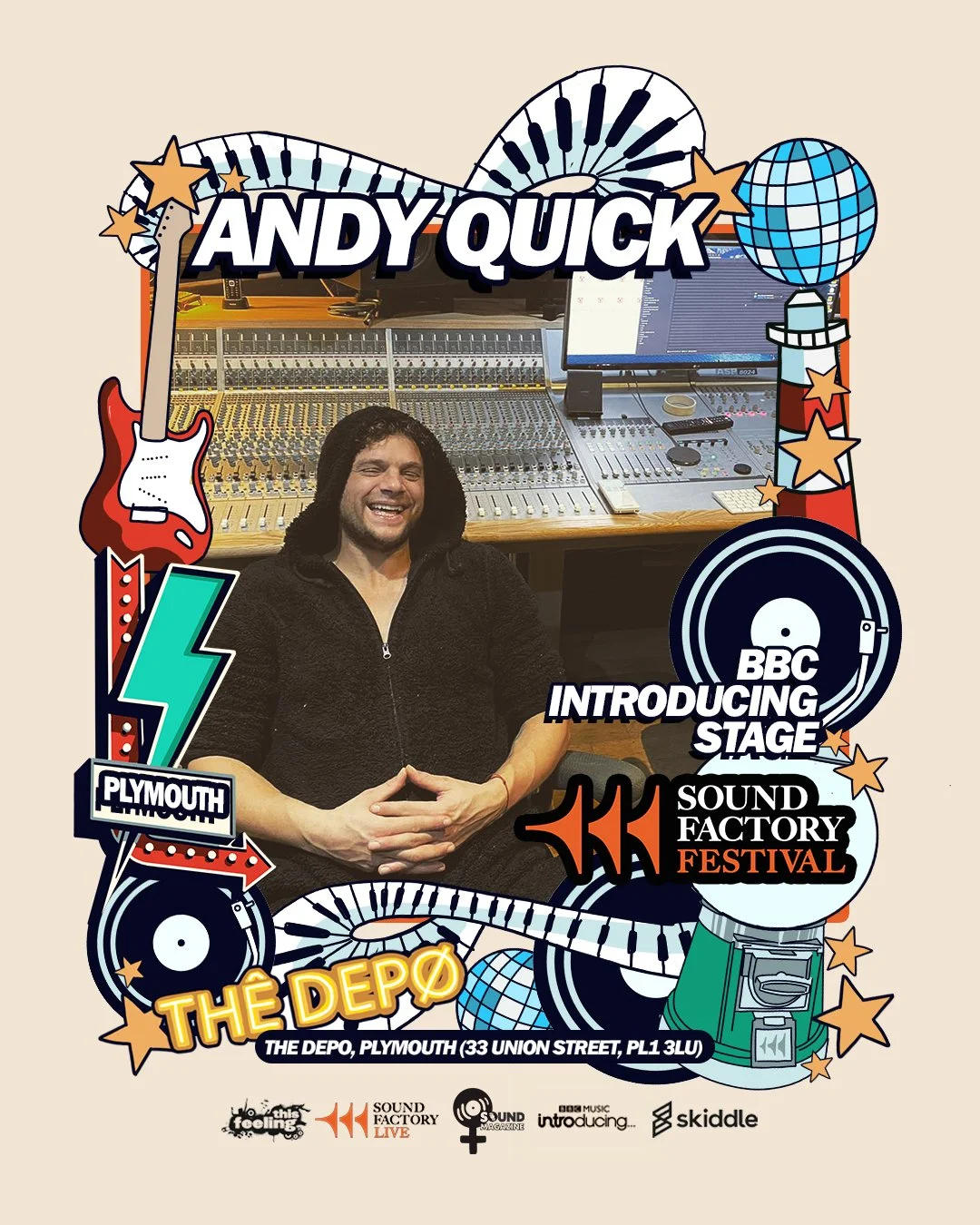 Andy Quick is a Plymouth-based genre-defying musician known for leading The Andy Quick Band and formerly Land of The Giants. His music is hard to pin down, combining funk, rock, blues and hip-hop into a unique sound that is built for festivals and pa