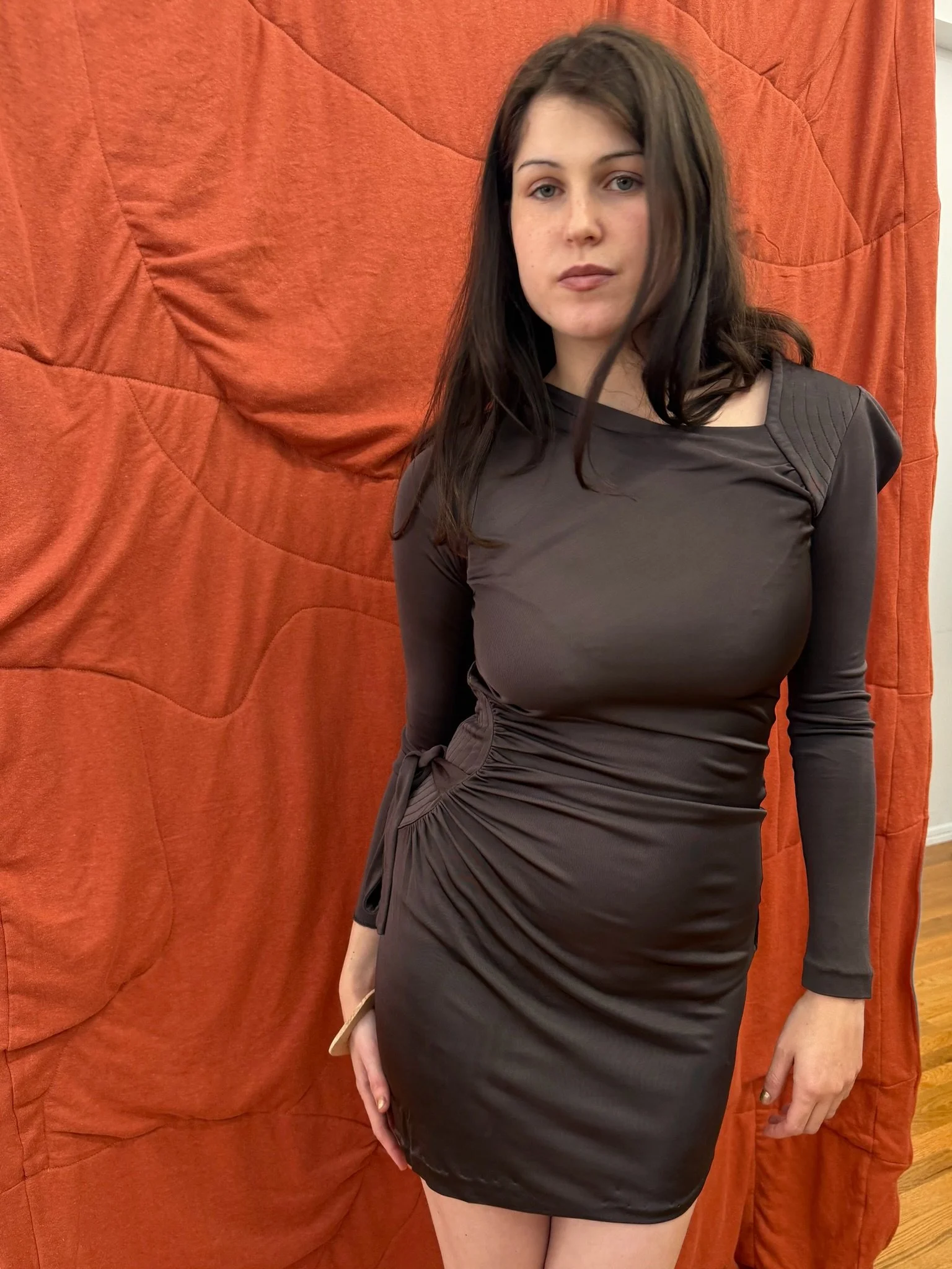 Brown Pleat Dress