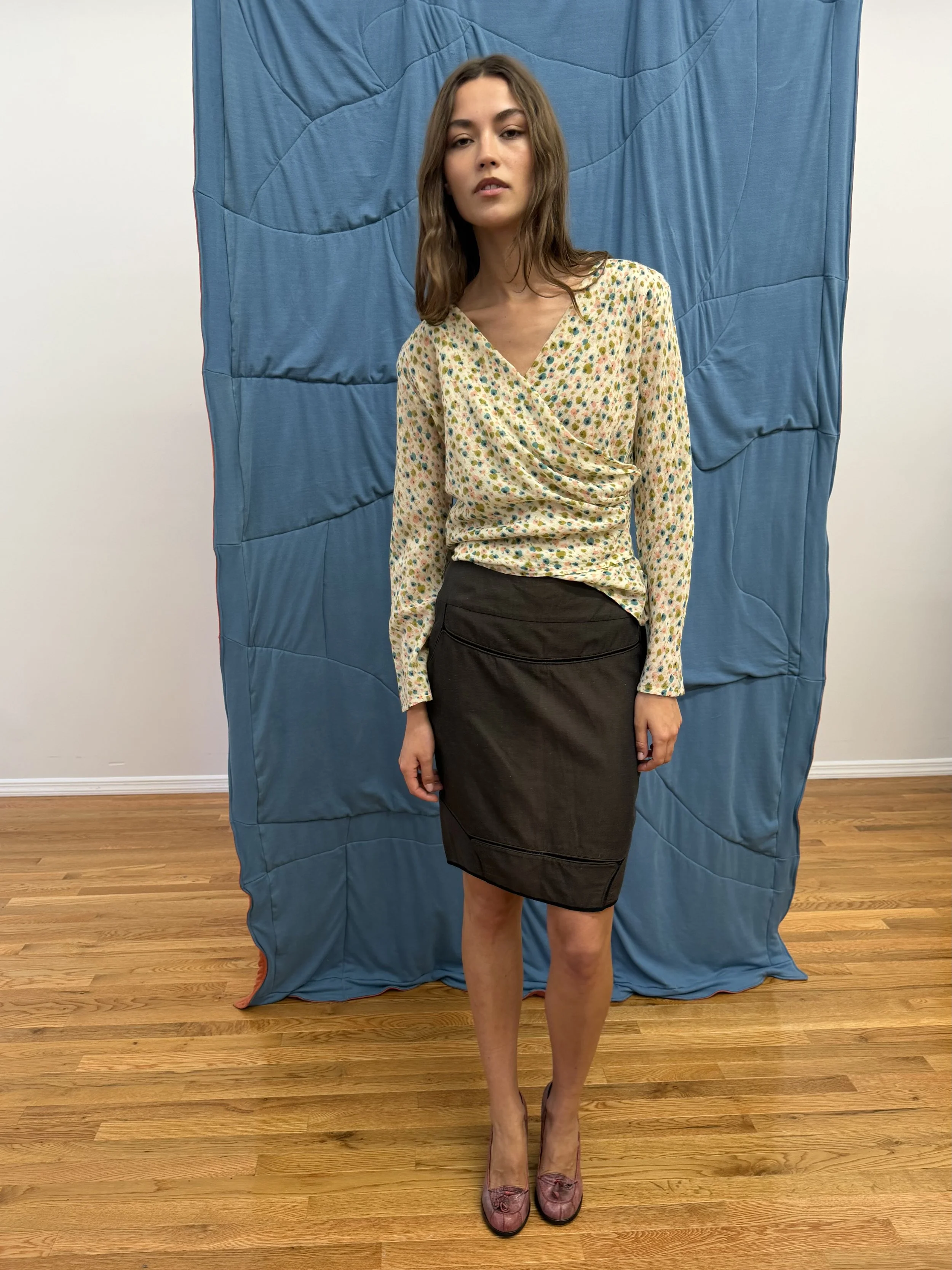 Patterned Ruche Top
