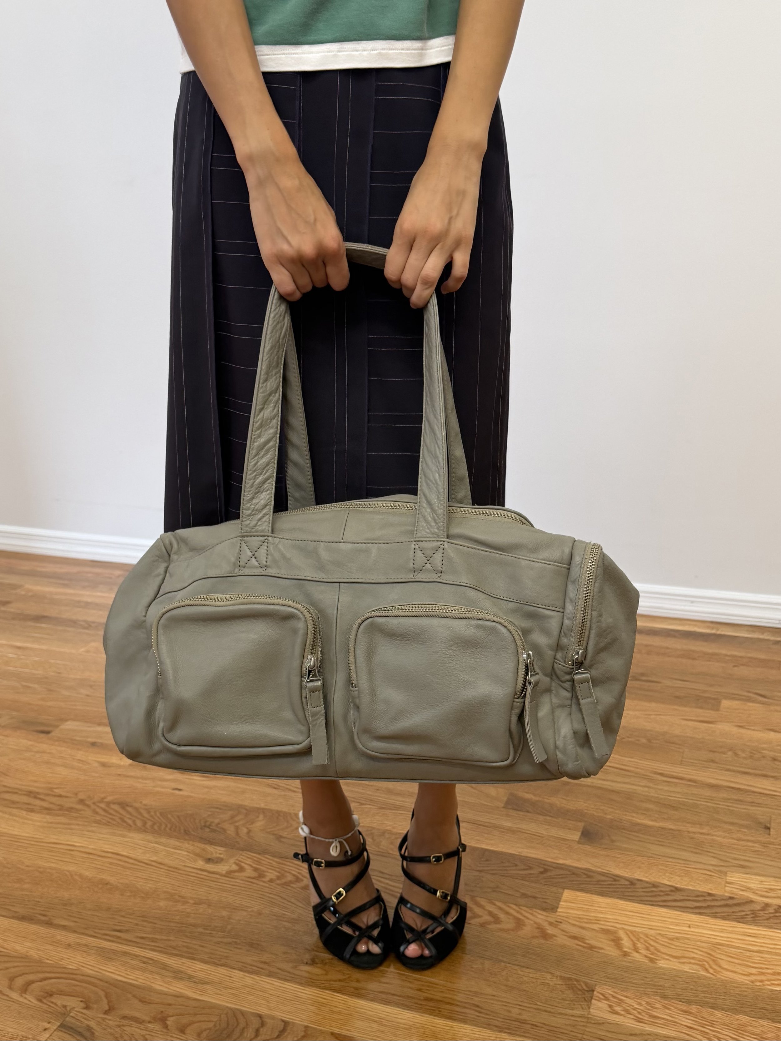 Grey Leather Duffle