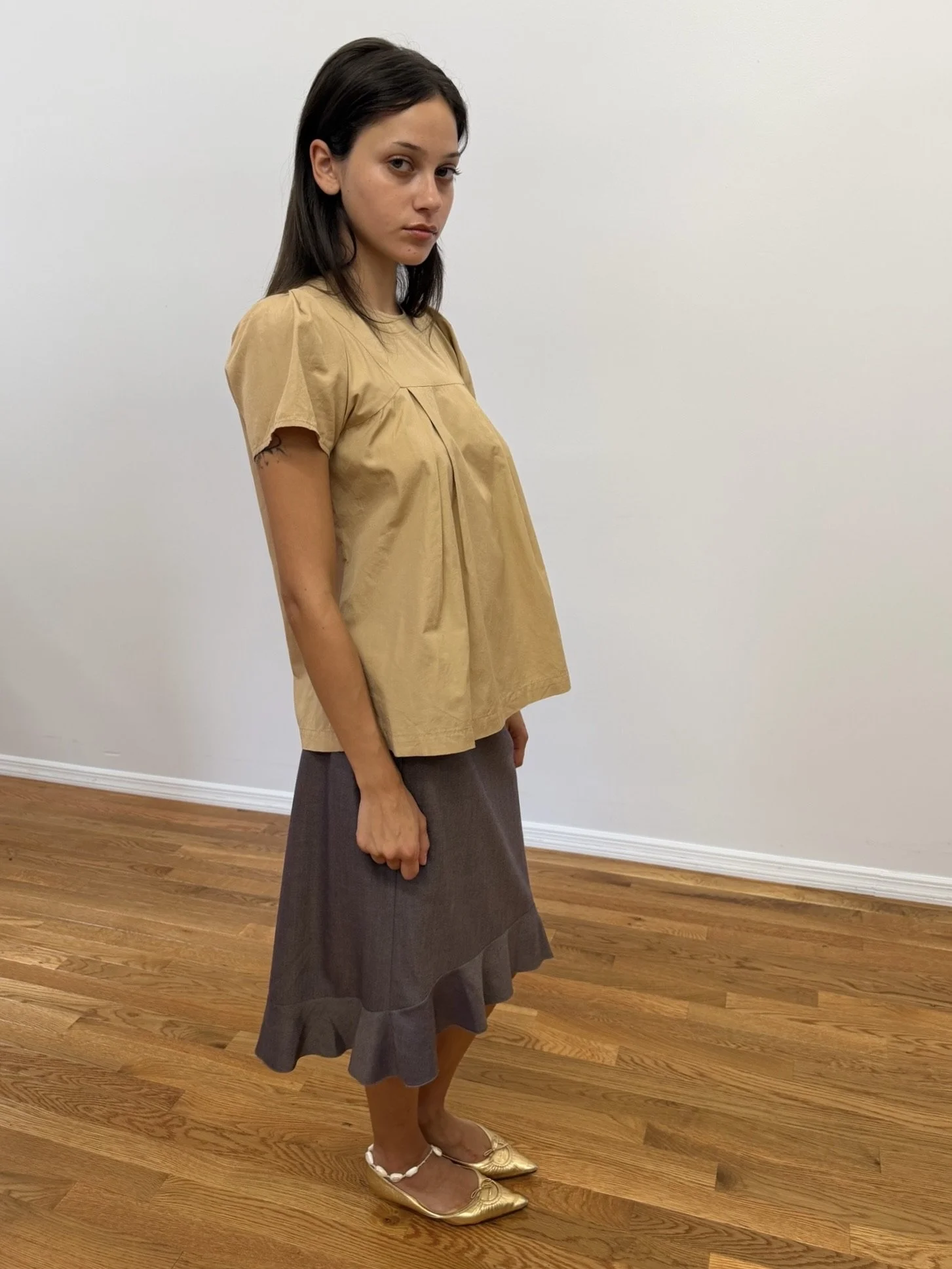 Tan Pleat Blouse