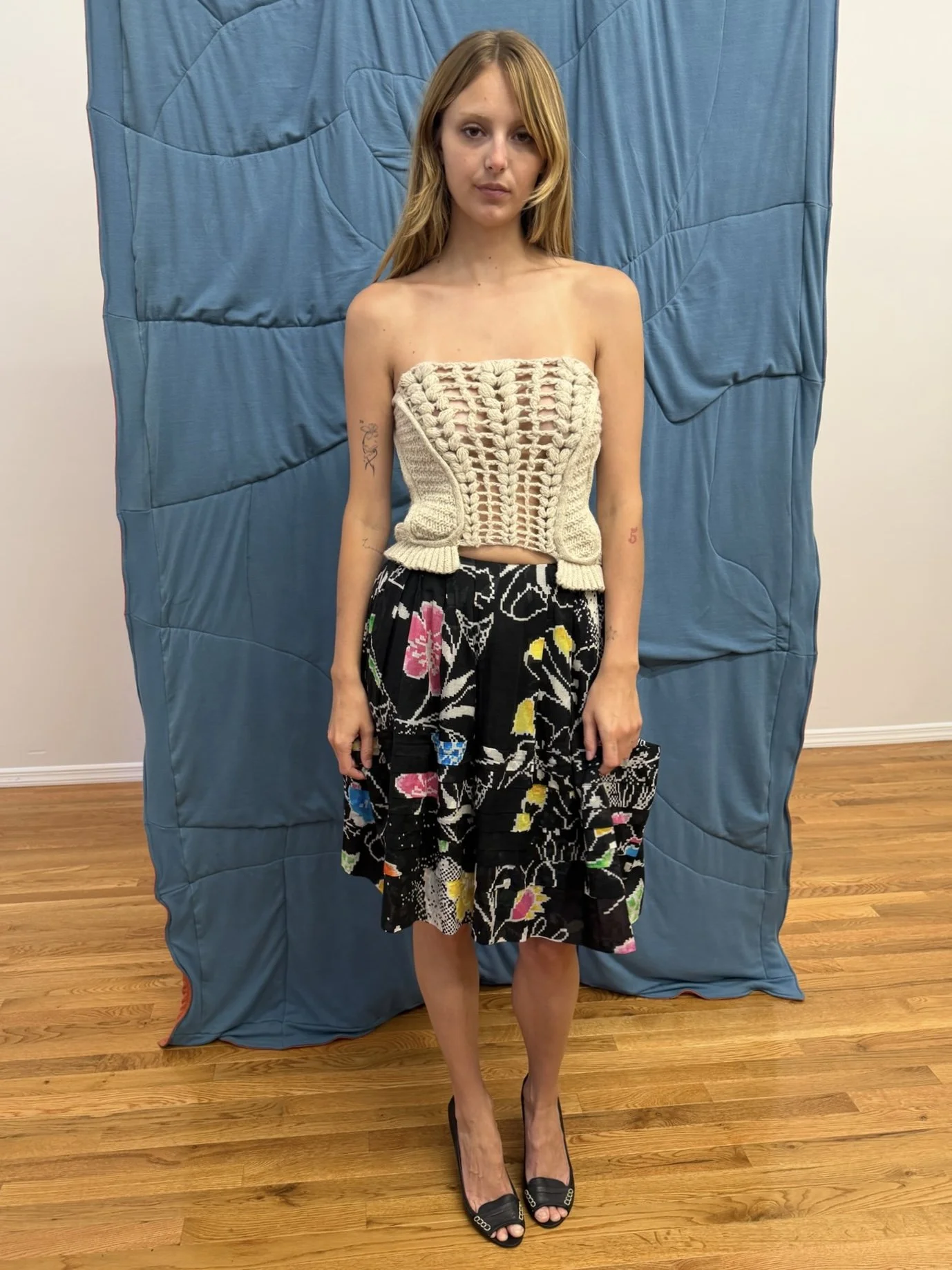 Pixelated Floral Skirt
