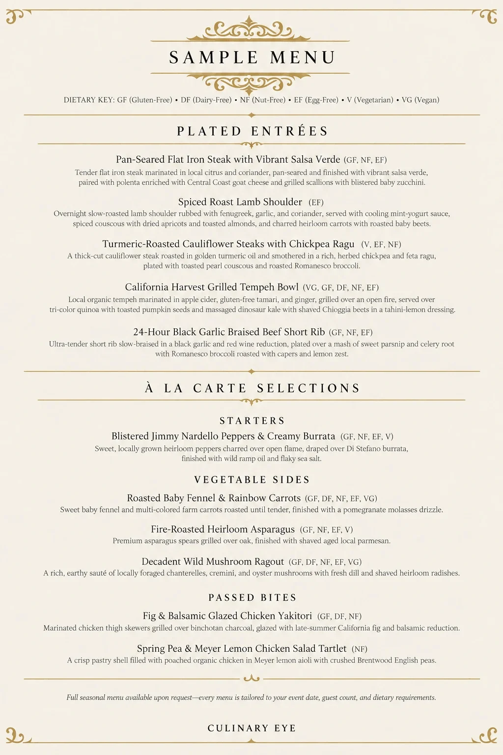 sample seasonal catering menu