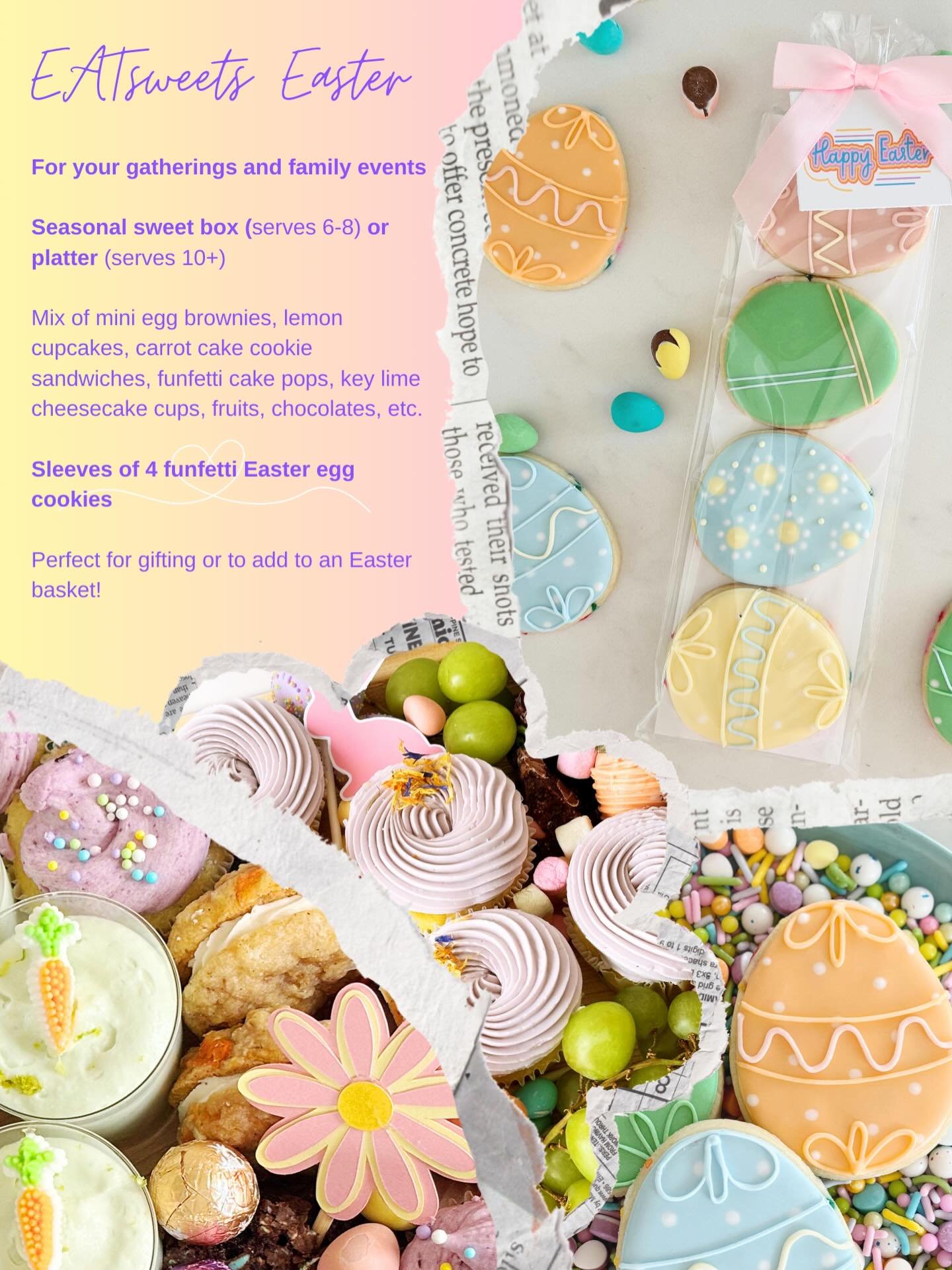 🐣 EASTER 🐣 

This year, I&rsquo;m offering 2 sizes of seasonal sweet boxes, perfect for gatherings, dessert tables, or a little treat at the end of a meal. Each box is filled with mini desserts so you can enjoy a variety of flavors without committi