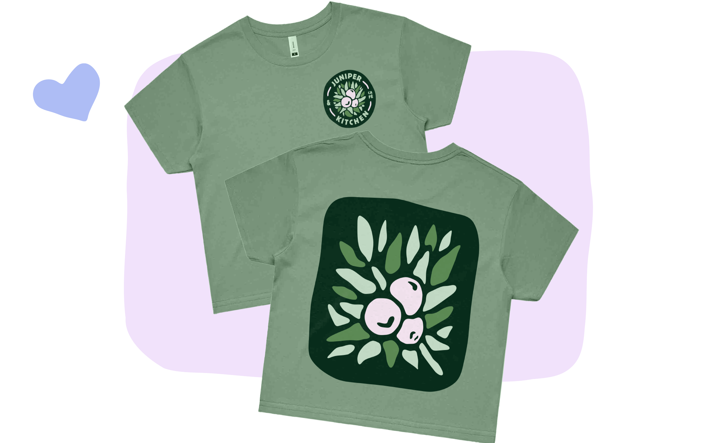 Mock-up Juniper Kitchen T-Shirt Design with Badge on Front and Square Icon on back