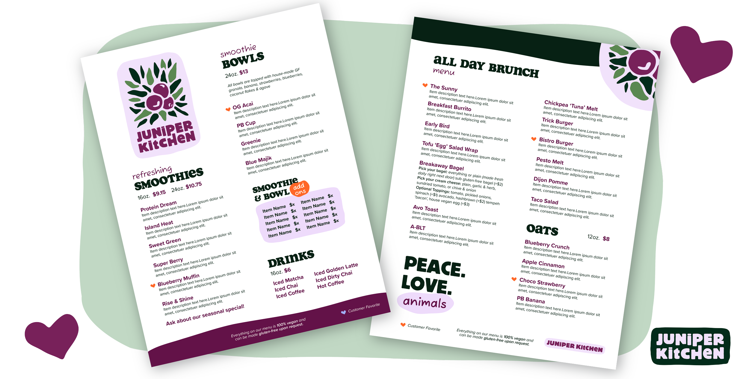 Juniper Kitchen Mock-Up Menu