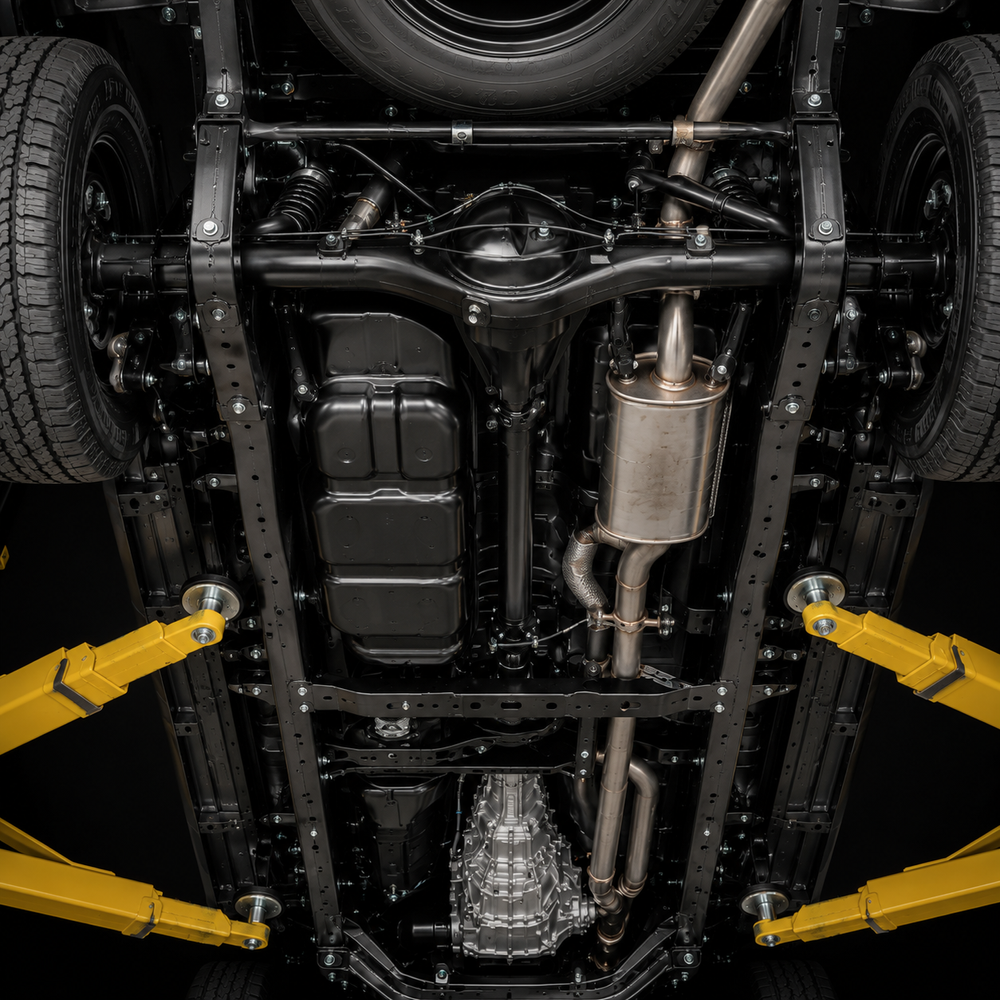 Clean vehicle underside with no visible rust