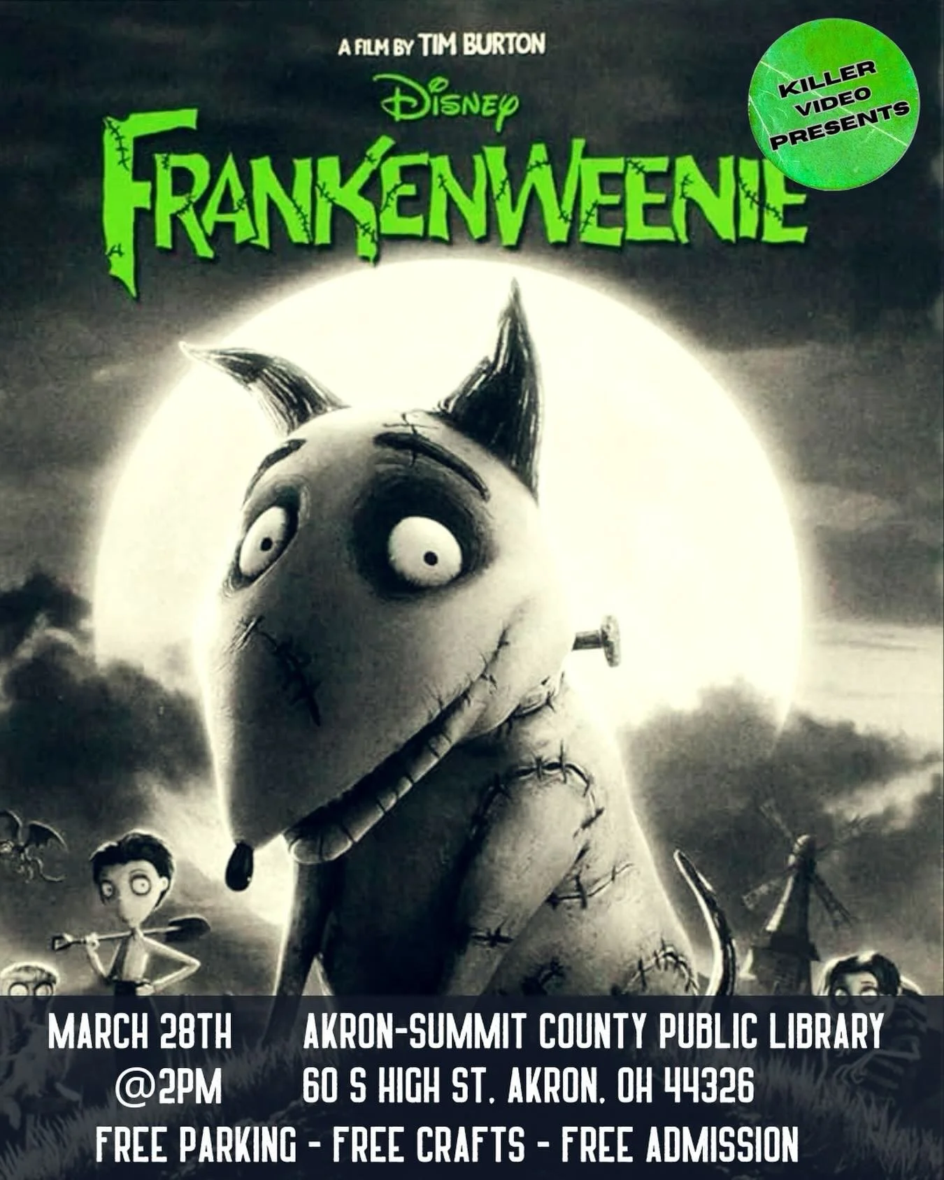 Killer Video Presents: Frankenweenie 

The Akron Public Library has teamed up with Killer Video Retro Horror Museum to bring you the Little Monsters Matinee Series&mdash;a FREE monthly family-friendly movie screening that&rsquo;s more fun than fear! 
