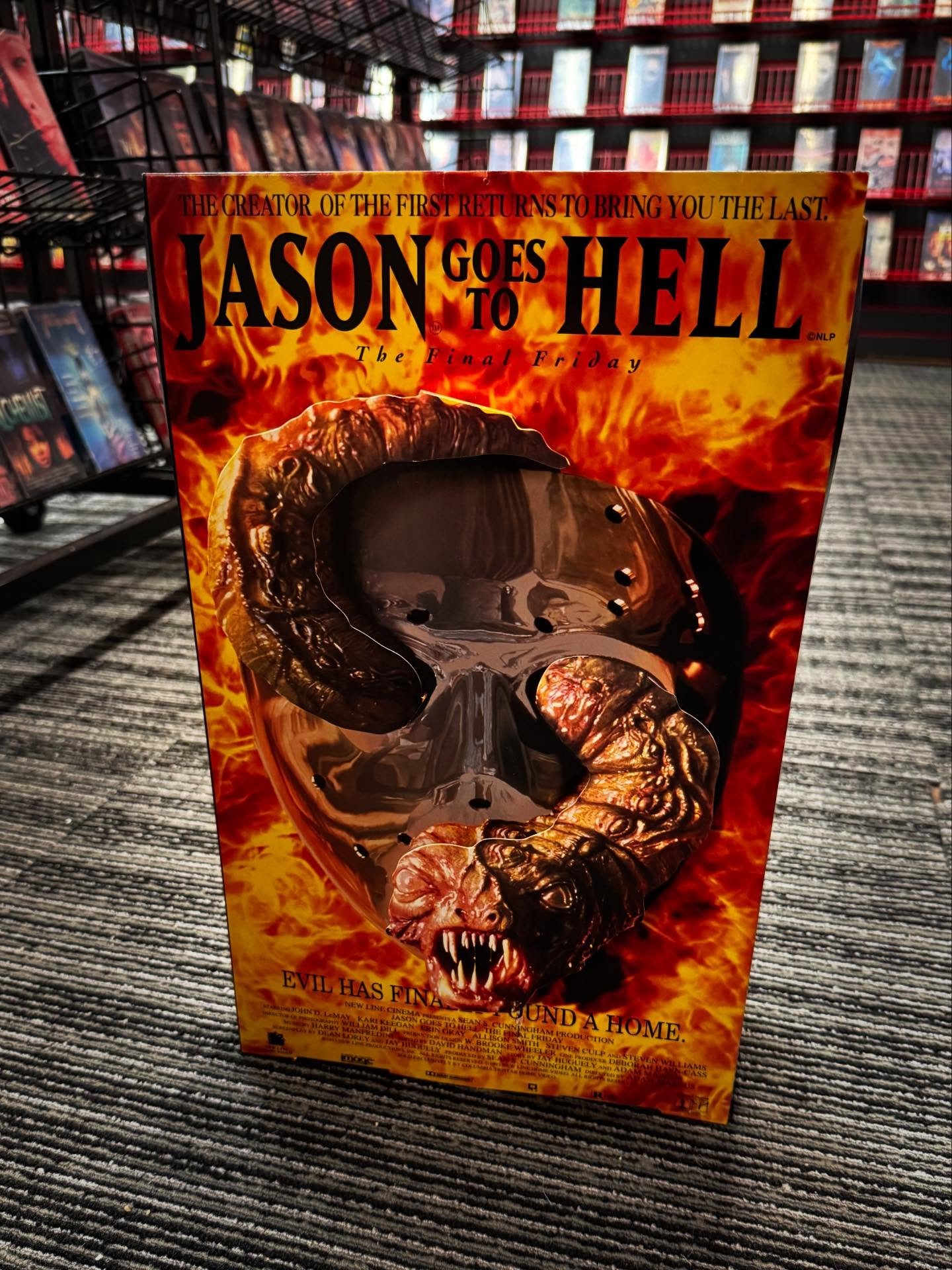 Jason Goes To Hell 3-D Hanging Mobile. This awesome piece of advertising came out in late 1993 for the home video release. This chapter of the series was polarizing to say the least, and that end credits scene took a while but finally paid off. Not m