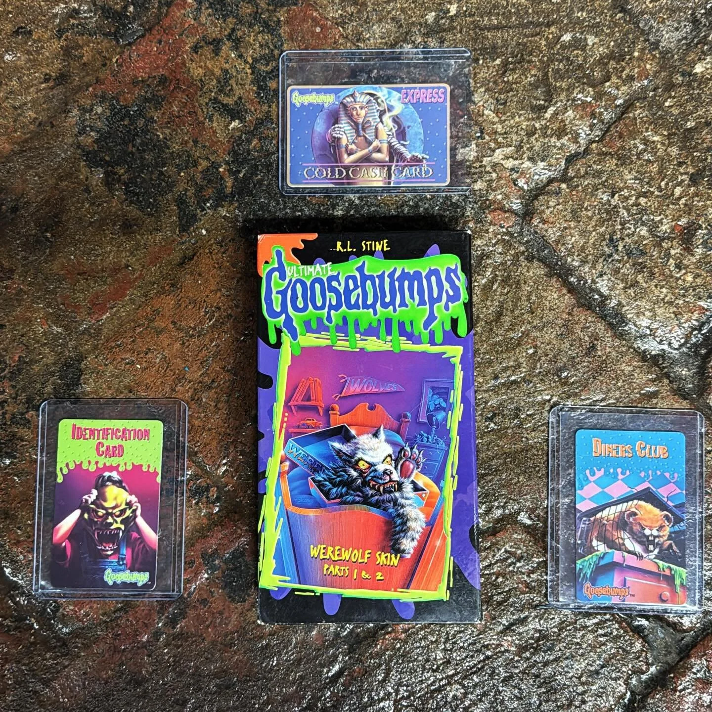 Added some sick new pieces to the Goosebumps Spotlight Exhibit at the museum. The Diners Club, Identification, and the Express Gold Cash Card. Also finished the VHS set with Werewolf Skin Parts 1 &amp; 2. We now have over 250 pieces of Goosebumps eph