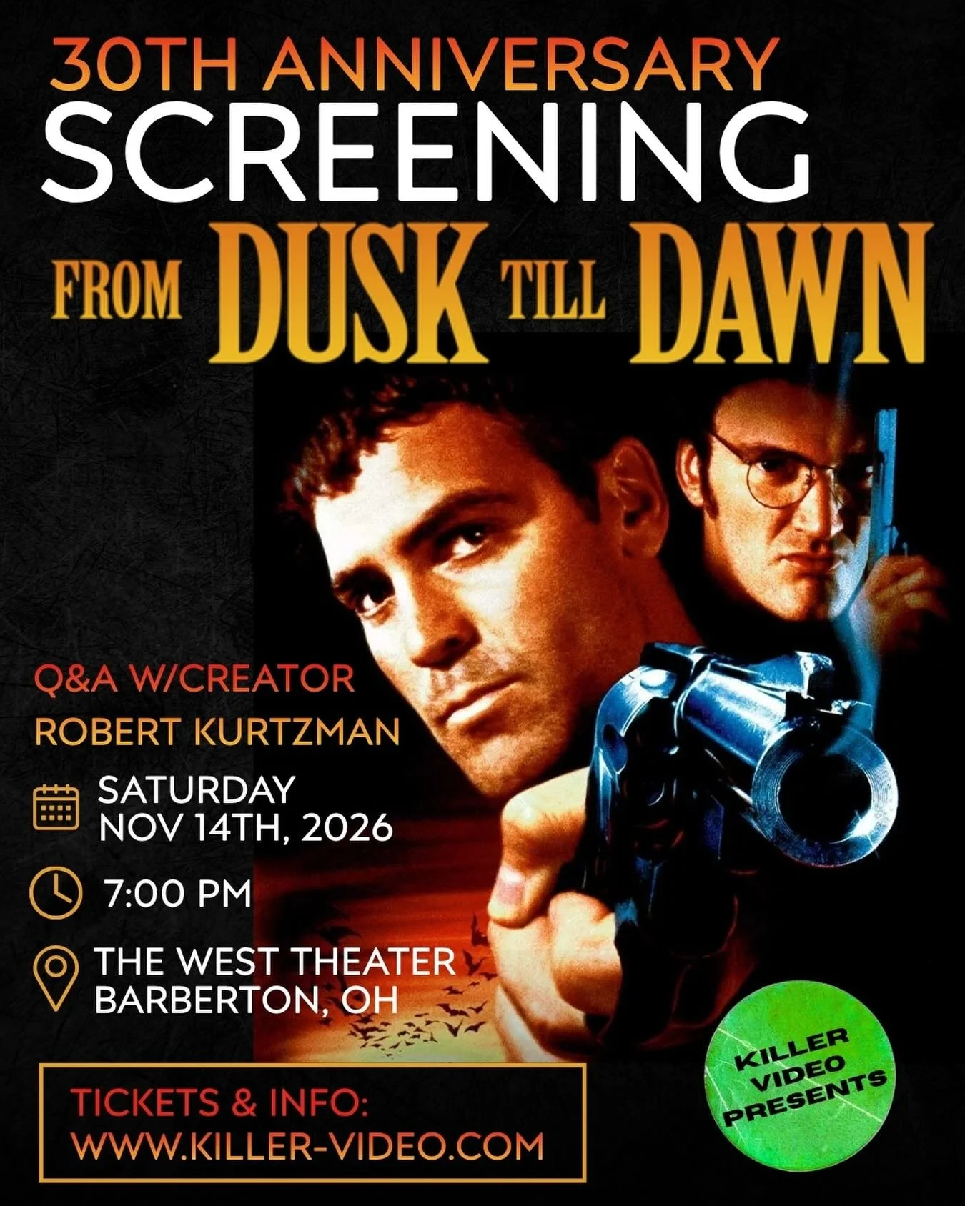 Get ready for an unforgettable night of cult horror cinema! Celebrate the 30th Anniversary of From Dusk Till Dawn on the big screen, joined in person by legendary special makeup effects artist and original story creator Robert Kurtzman!

Following th