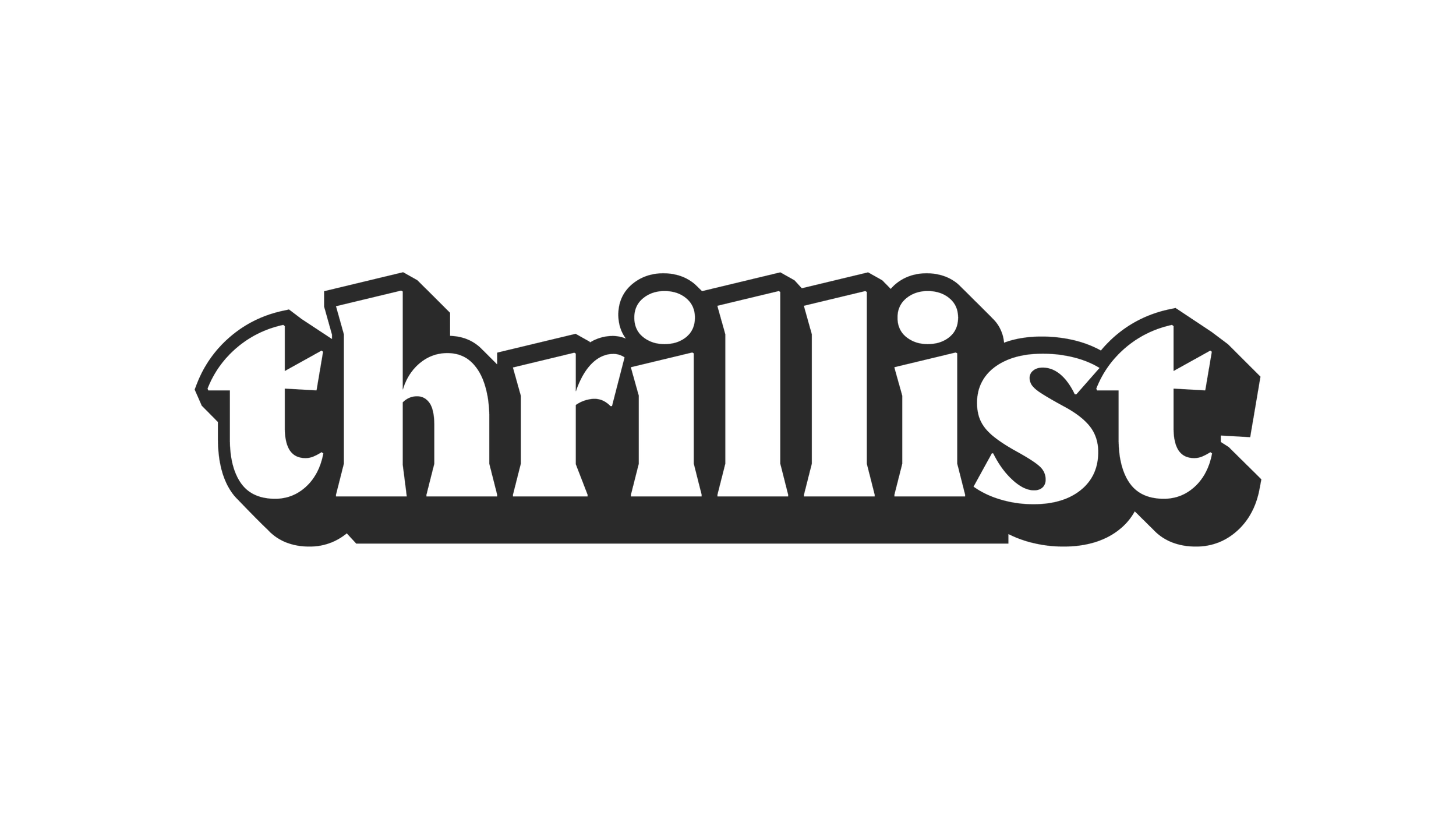The word 'thrillist' in black text with a shadow effect on a black background.