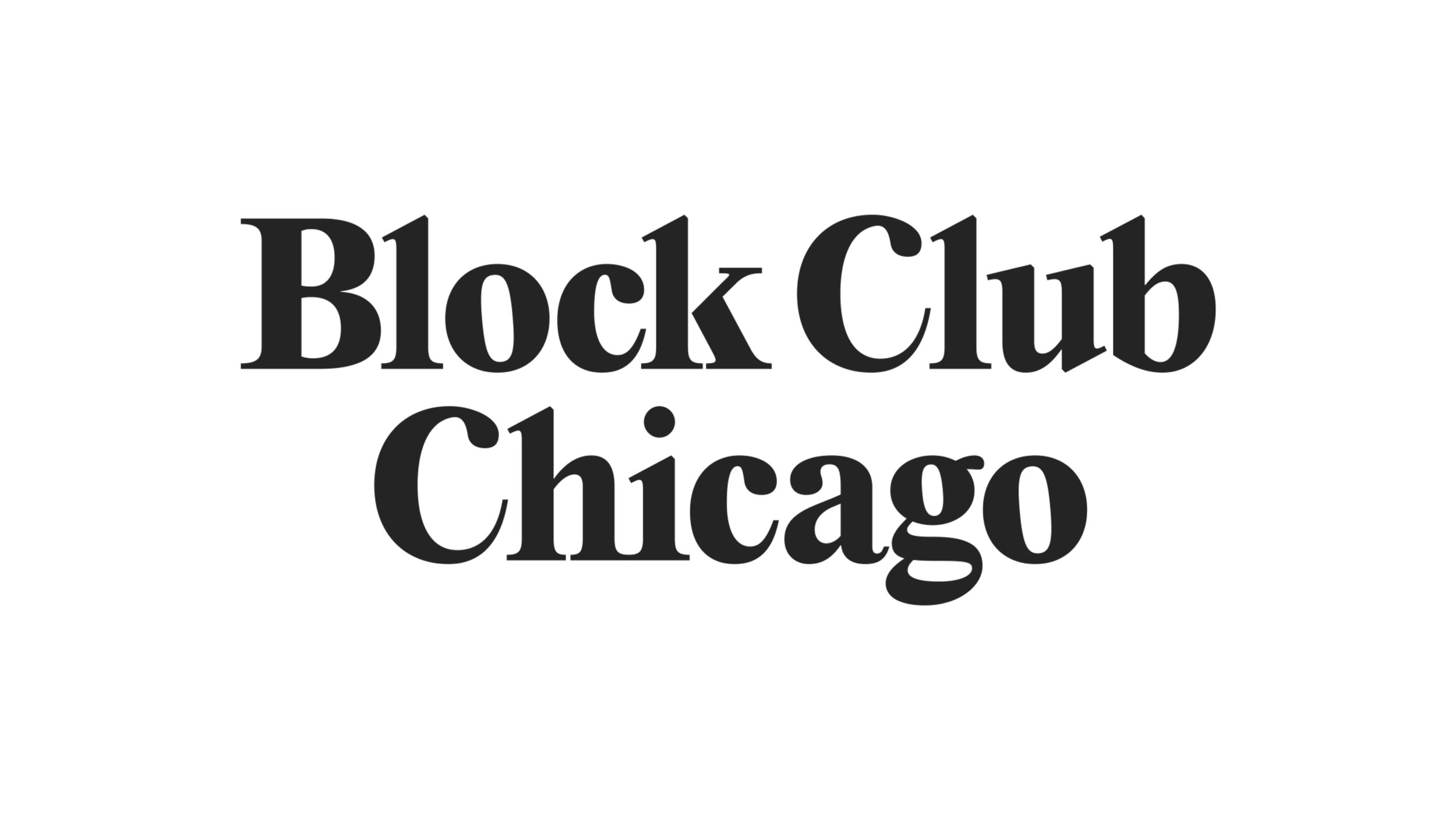 Black text on a black background reads: "Block Club Chicago" in bold, capitalized font.