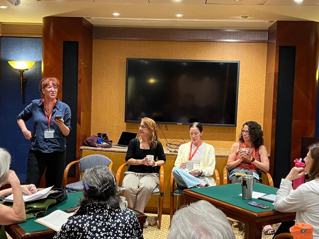 Jessica Berg on a writing panel aboard a ship