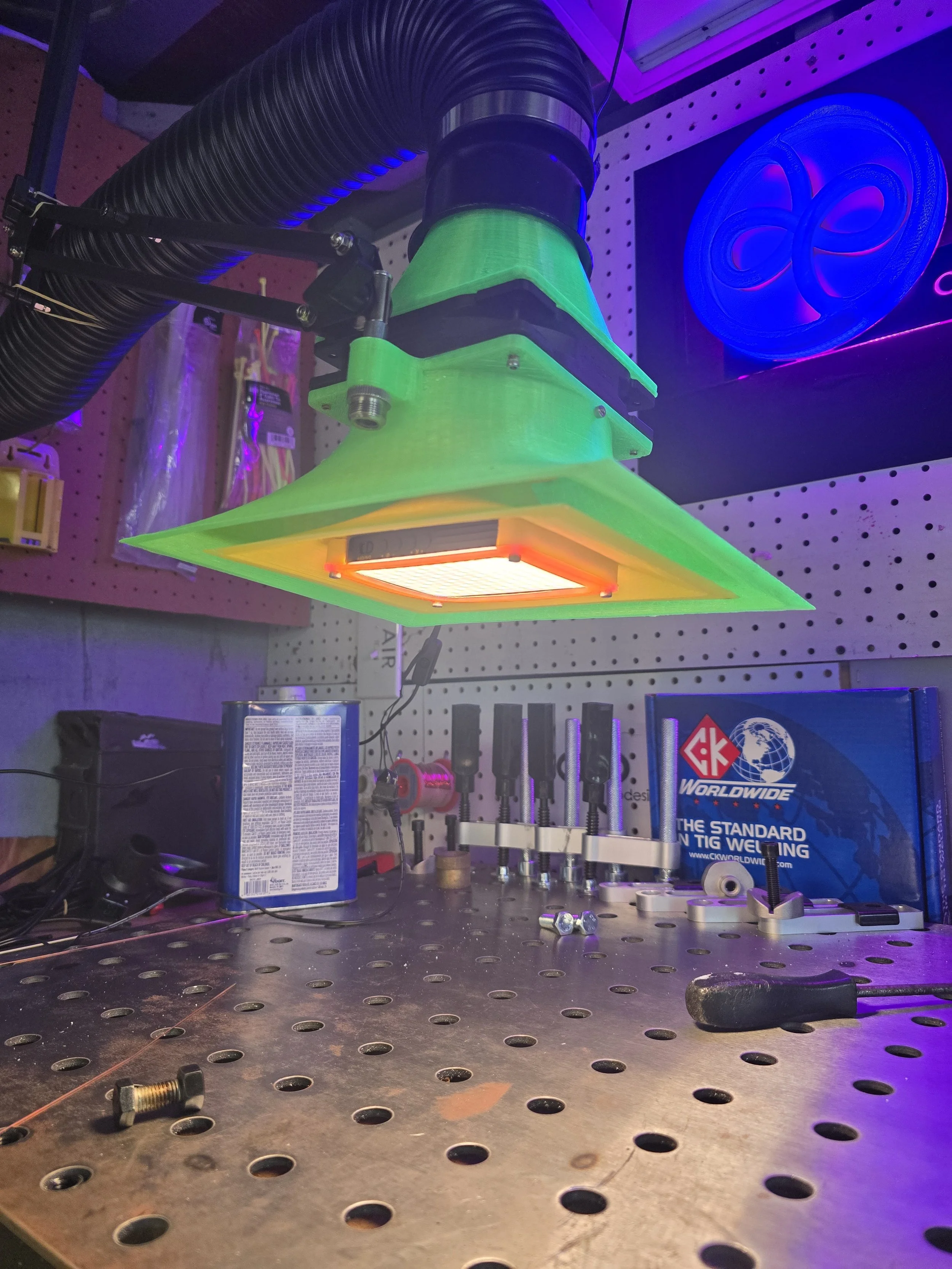 Integrated fan, LED light, and air multiplier head unit