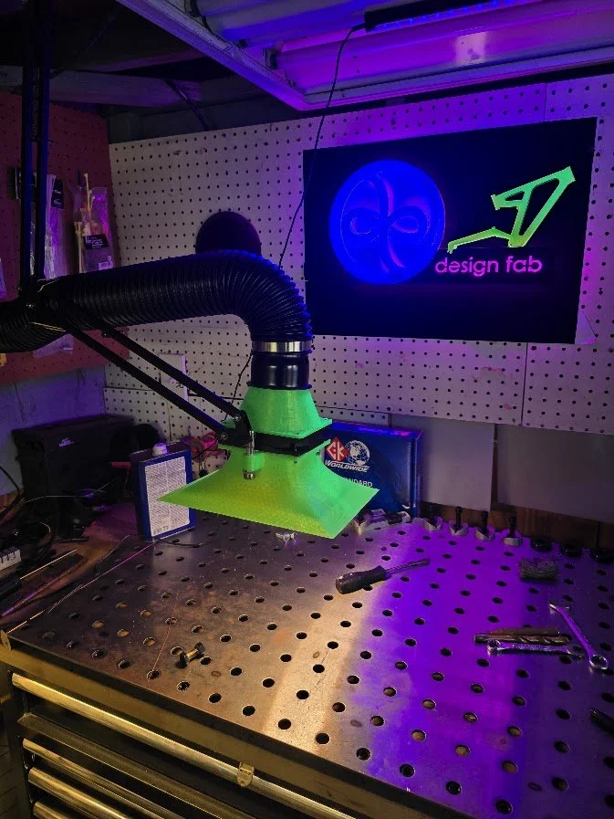 3D printed welding fume hood on articulating arm