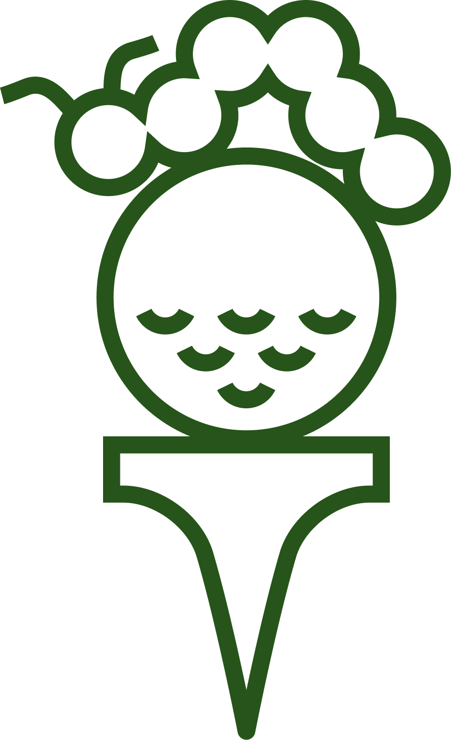 Outline drawing of a pineapple shaped like a flower with a green outline.