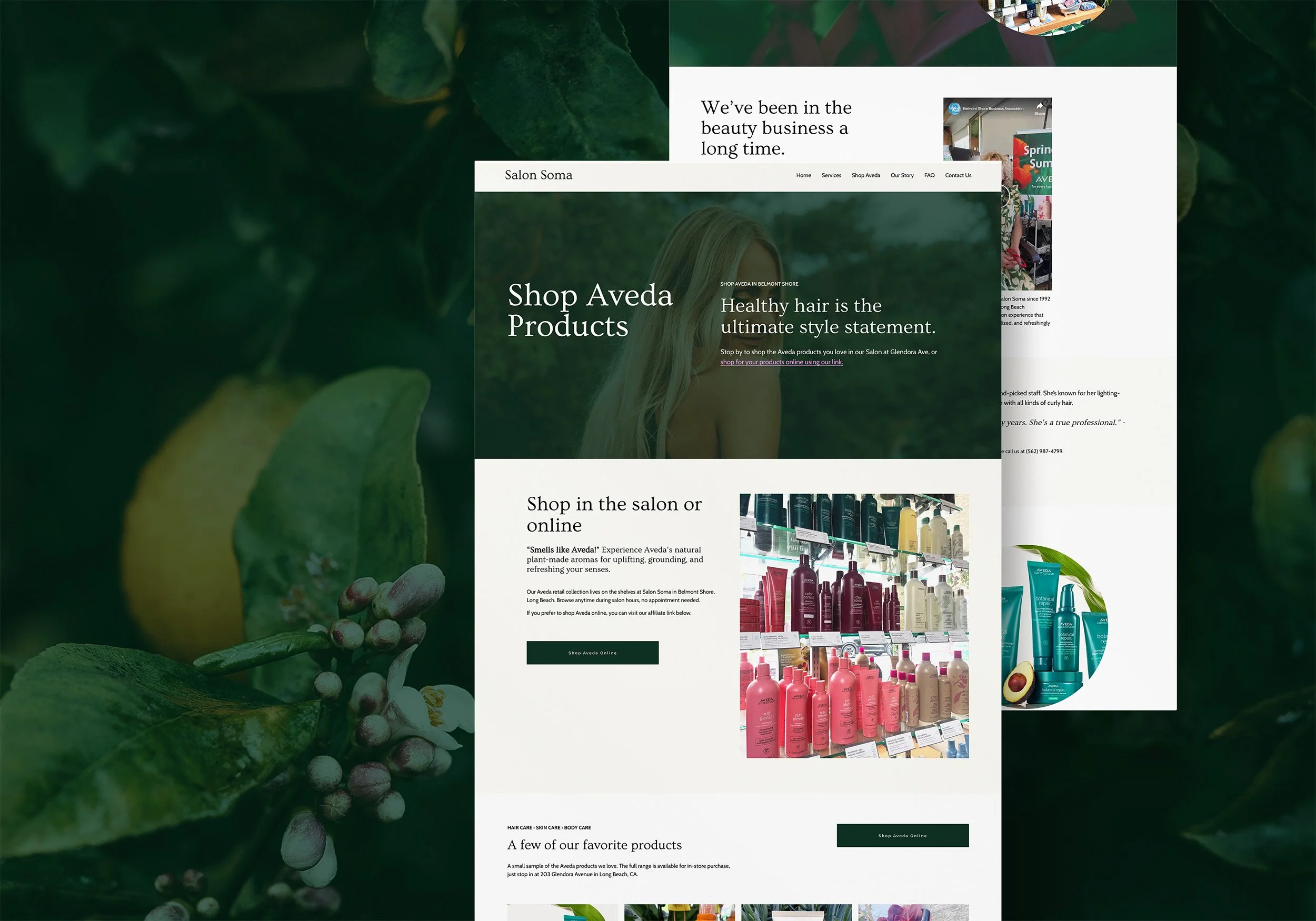 Mockup of a salon web page